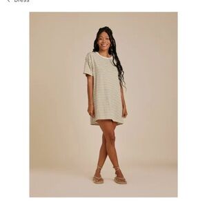 Rylee + Cru Gray and White Striped Midi Dress